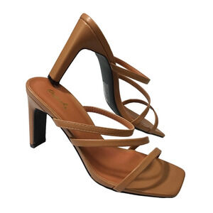 QUPID SZ 7 camel brown Kaylee strappy block 4" high heels NIB R2